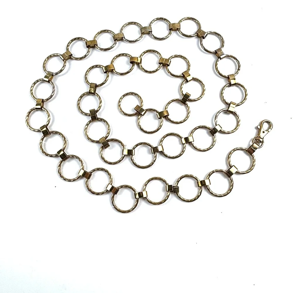 Vintage Chain Belt Womens OS Gold Textured O-Ring Link Adjustable 52 In Adjust